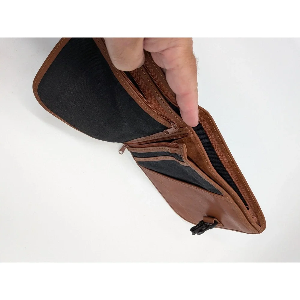 LL Bean Leather Travel Wallet & Ambassador Leather Luggage Tag Set Brown